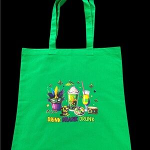 Green Tote Bag with Colorful Drink Design